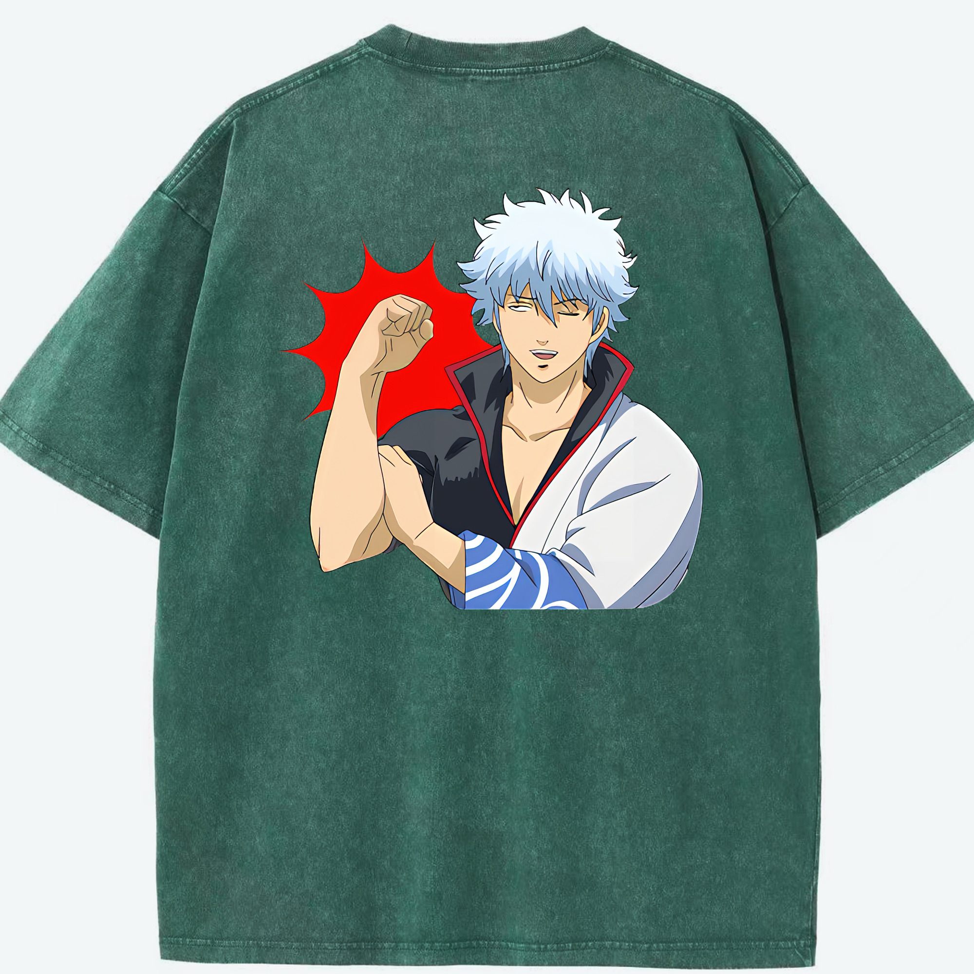 （画像用） ぎんたま 坂田銀時（さかたぎんとき） 神楽 志村新八（しむら しんぱち） GINTAMA Sakata Gintoki Kagura Shimura Shinpachi 綿100% ヴィンテージ風 半袖Tシャツ（背面プリント）